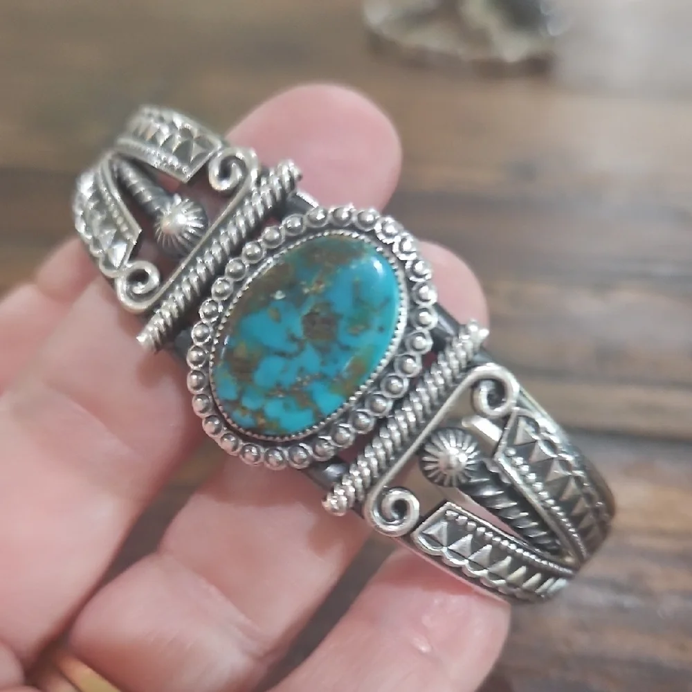 Antique Vintage Royston Turquoise Cuff Delbert Gordon Master Navajo Silversmith